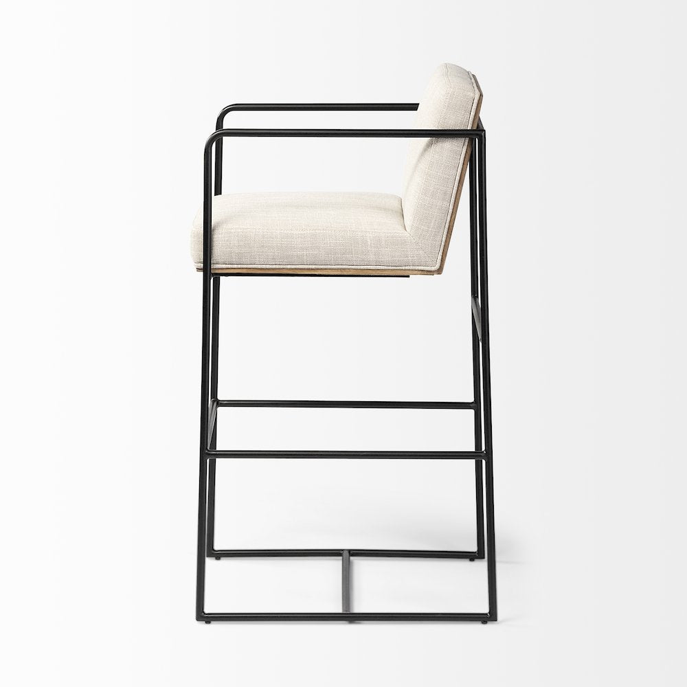 40" Total Height Light Beige Upholstered Seat Wood Back, Metal Frame Bar Stool