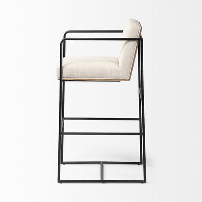 40" Total Height Light Beige Upholstered Seat Wood Back, Metal Frame Bar Stool