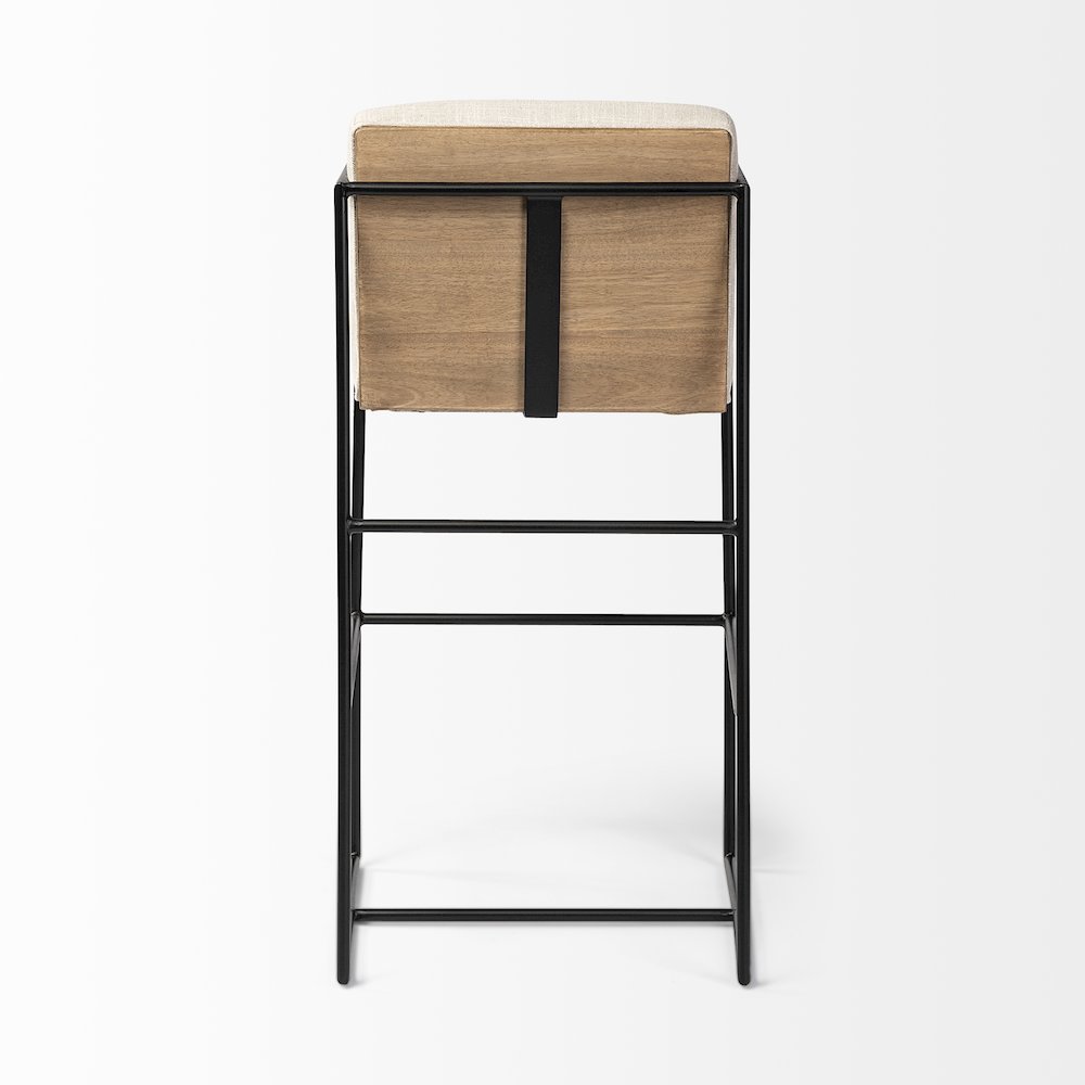 40" Total Height Light Beige Upholstered Seat Wood Back, Metal Frame Bar Stool