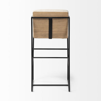 40" Total Height Light Beige Upholstered Seat Wood Back, Metal Frame Bar Stool