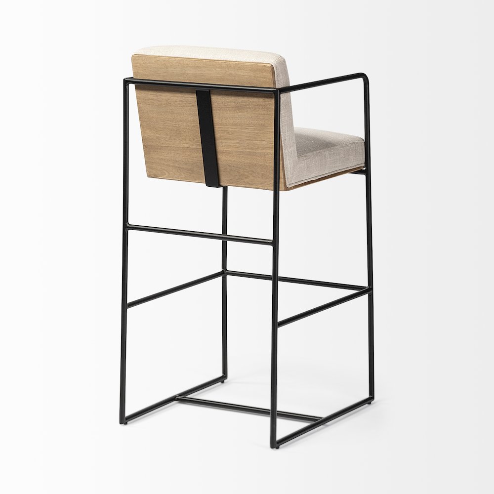 40" Total Height Light Beige Upholstered Seat Wood Back, Metal Frame Bar Stool