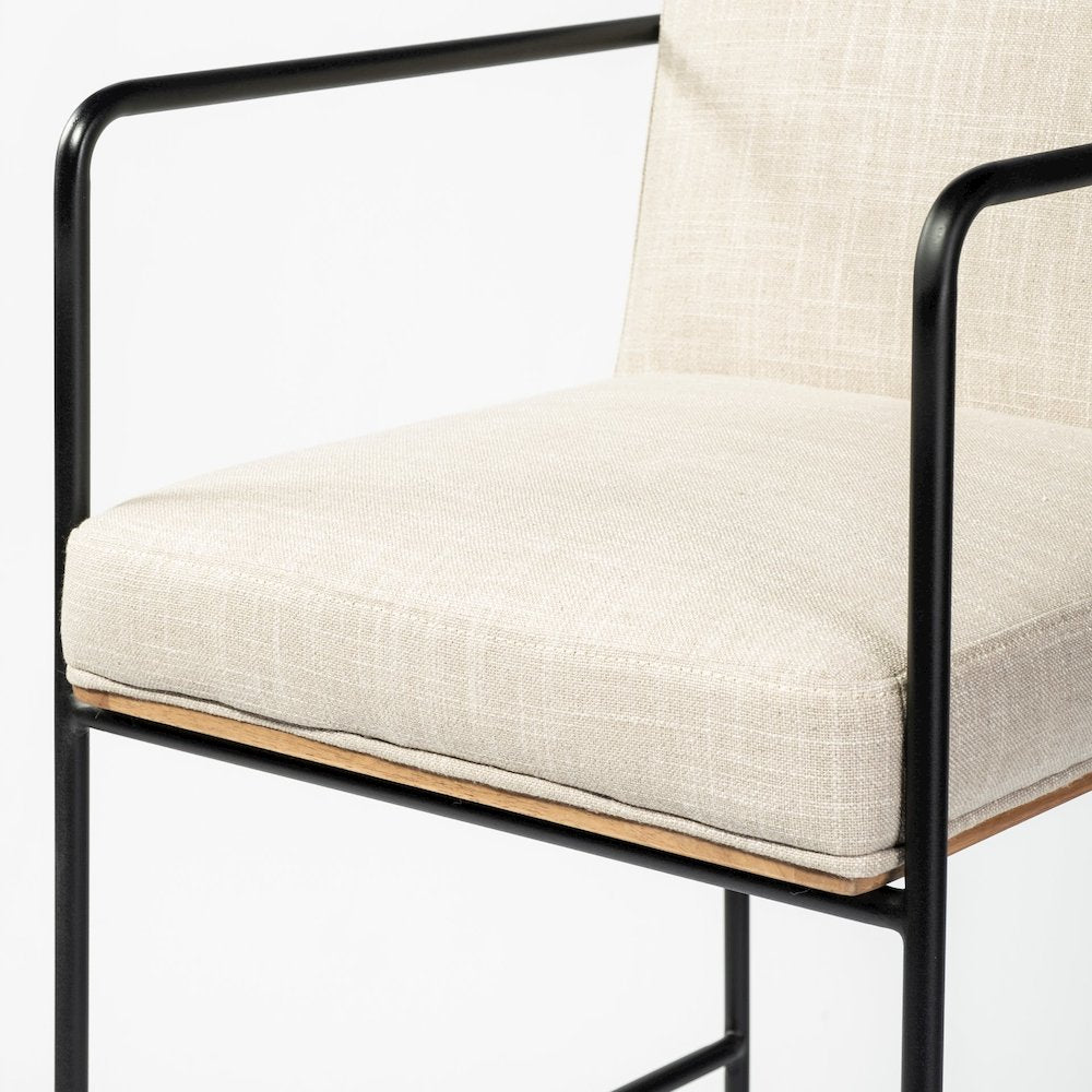 40" Total Height Light Beige Upholstered Seat Wood Back, Metal Frame Bar Stool
