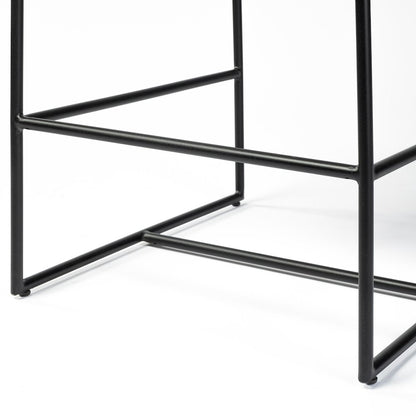 36" Total Height Black Leather Seat Wood Back, Metal Frame Counter Stool