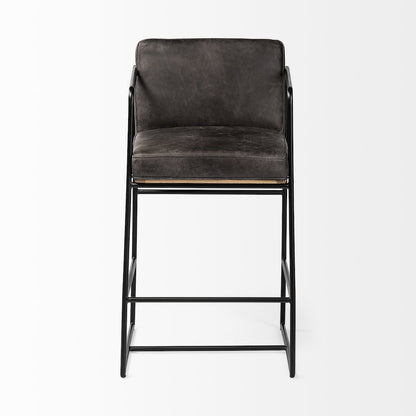 36" Total Height Black Leather Seat Wood Back, Metal Frame Counter Stool