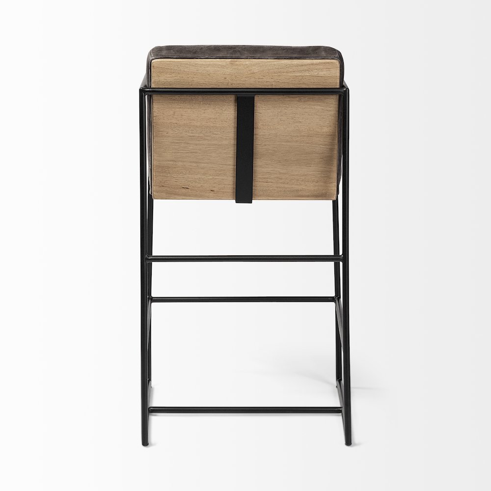 36" Total Height Black Leather Seat Wood Back, Metal Frame Counter Stool