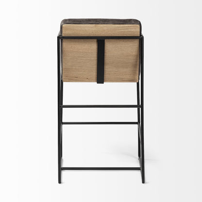 36" Total Height Black Leather Seat Wood Back, Metal Frame Counter Stool