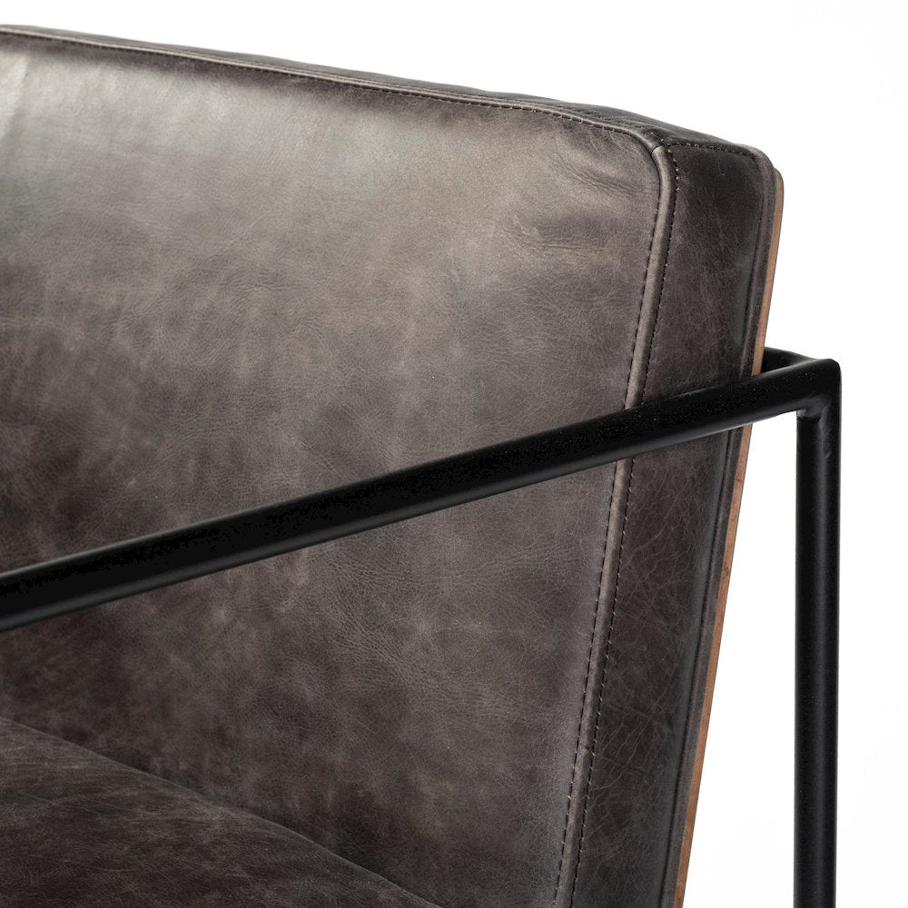 36" Total Height Black Leather Seat Wood Back, Metal Frame Counter Stool