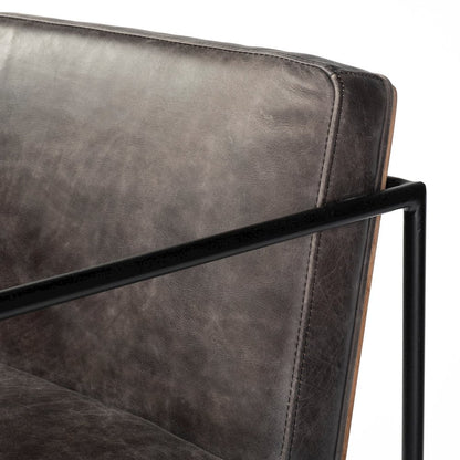 36" Total Height Black Leather Seat Wood Back, Metal Frame Counter Stool