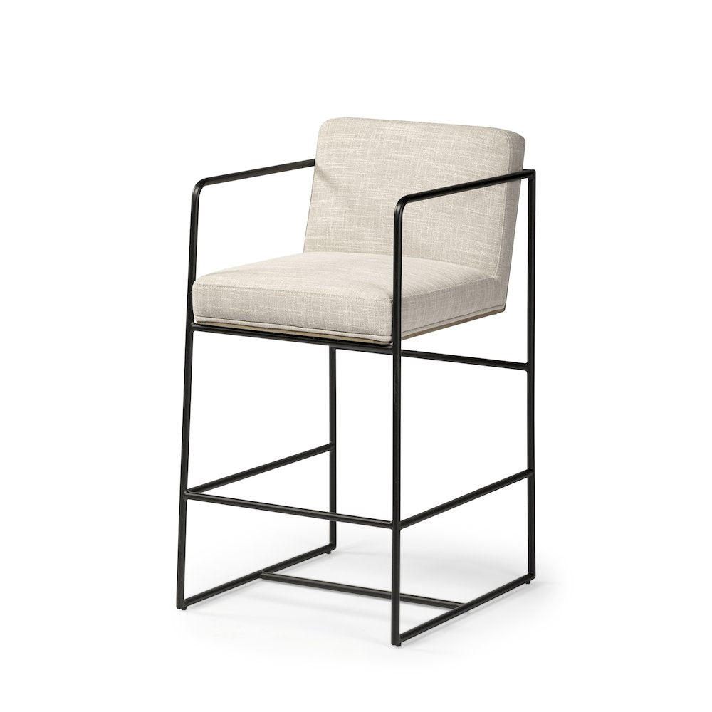 36" Height Light Beige Upholstered Seat Wood Back, Metal Frame Counter Stool