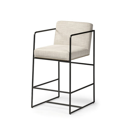 36" Height Light Beige Upholstered Seat Wood Back, Metal Frame Counter Stool