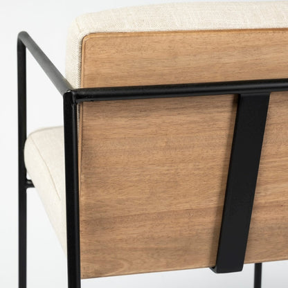 36" Height Light Beige Upholstered Seat Wood Back, Metal Frame Counter Stool