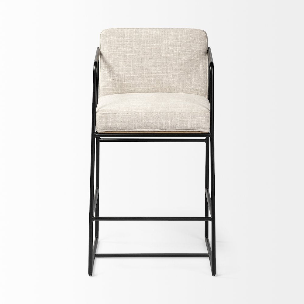 36" Height Light Beige Upholstered Seat Wood Back, Metal Frame Counter Stool