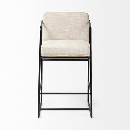 36" Height Light Beige Upholstered Seat Wood Back, Metal Frame Counter Stool