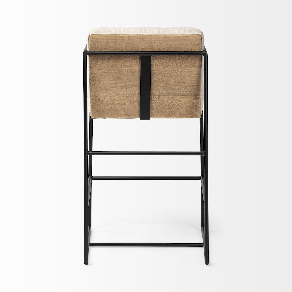 36" Height Light Beige Upholstered Seat Wood Back, Metal Frame Counter Stool