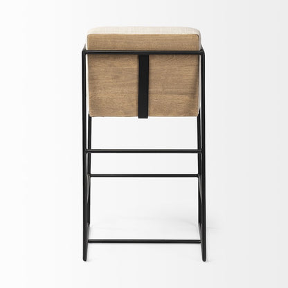 36" Height Light Beige Upholstered Seat Wood Back, Metal Frame Counter Stool