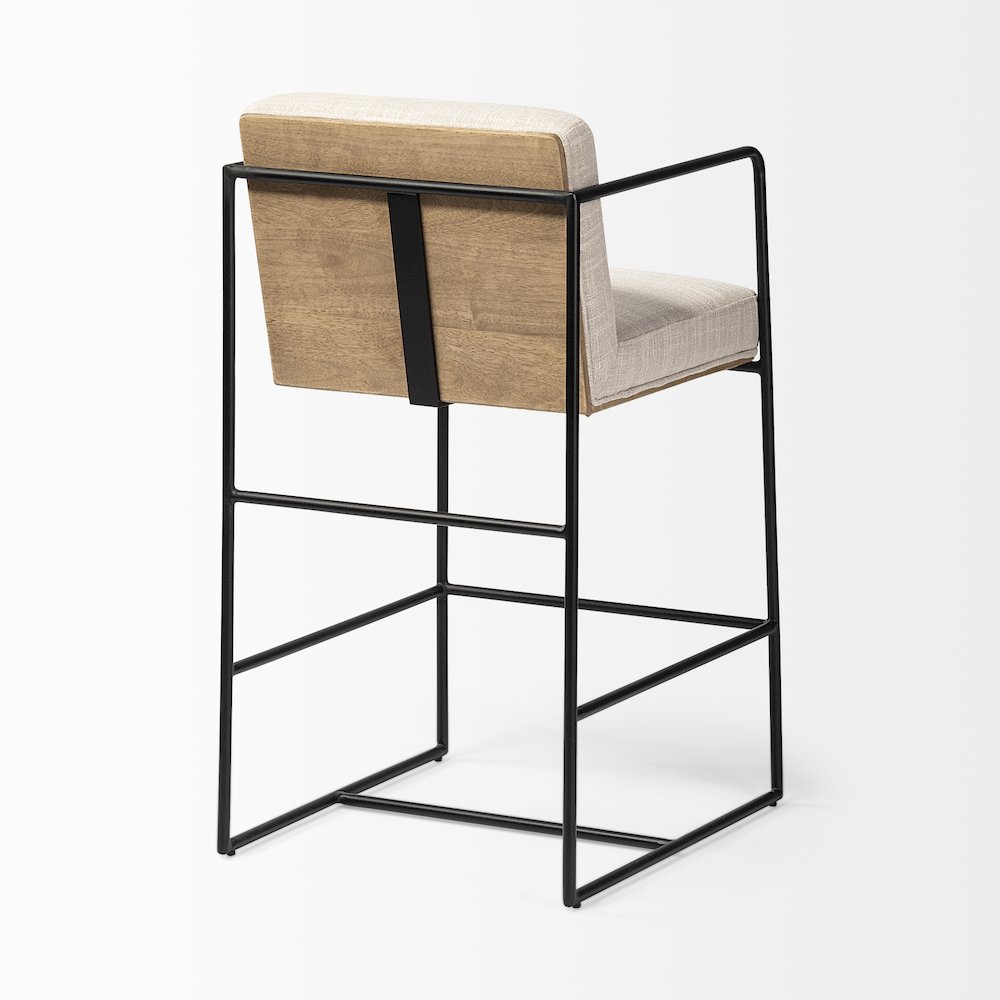36" Height Light Beige Upholstered Seat Wood Back, Metal Frame Counter Stool