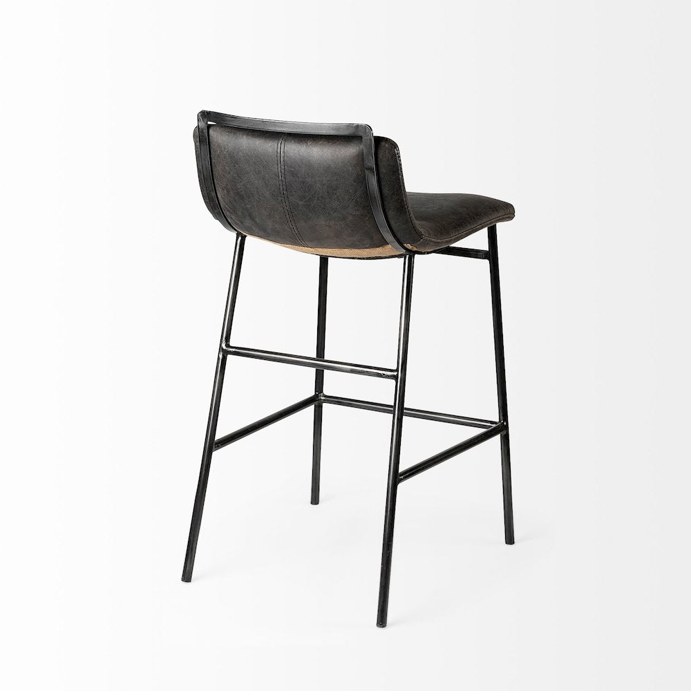 33.5" Total Height Ebony Leather Seat Black Metal Frame Counter Stool