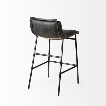 33.5" Total Height Ebony Leather Seat Black Metal Frame Counter Stool