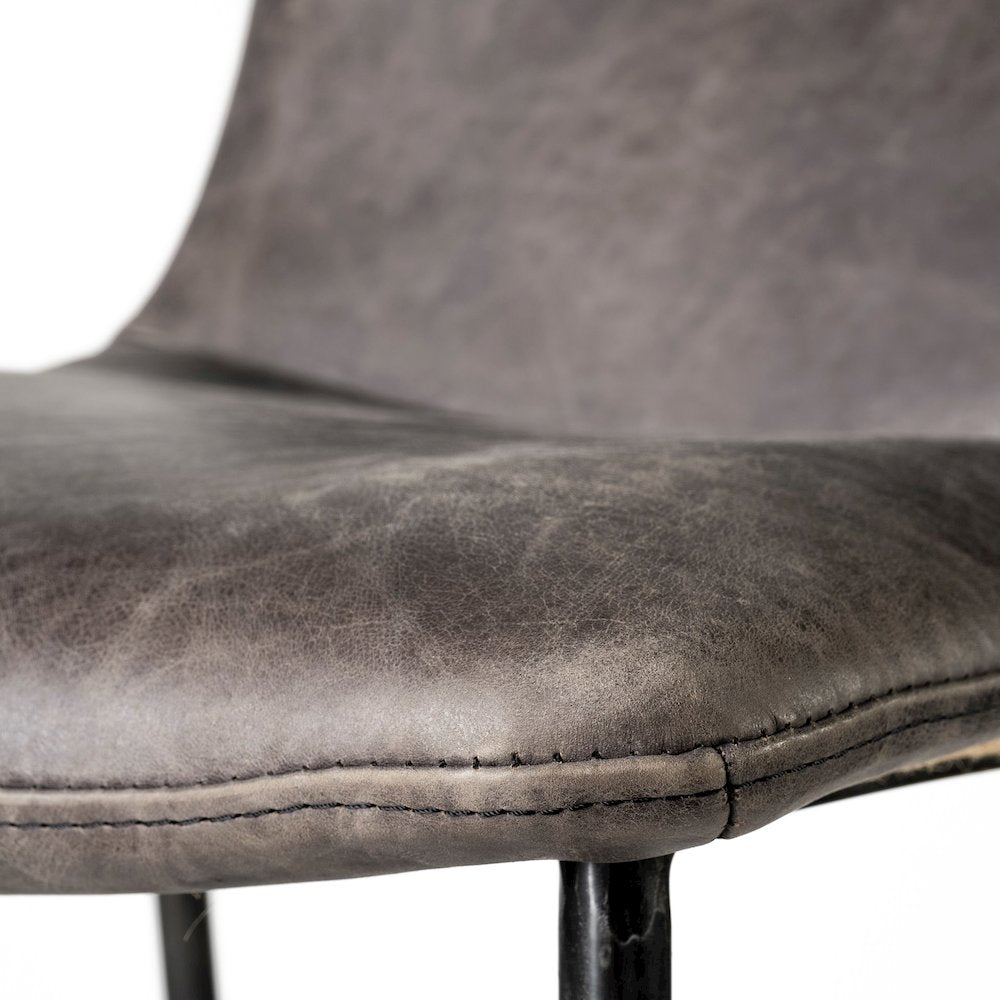 33.5" Total Height Ebony Leather Seat Black Metal Frame Counter Stool