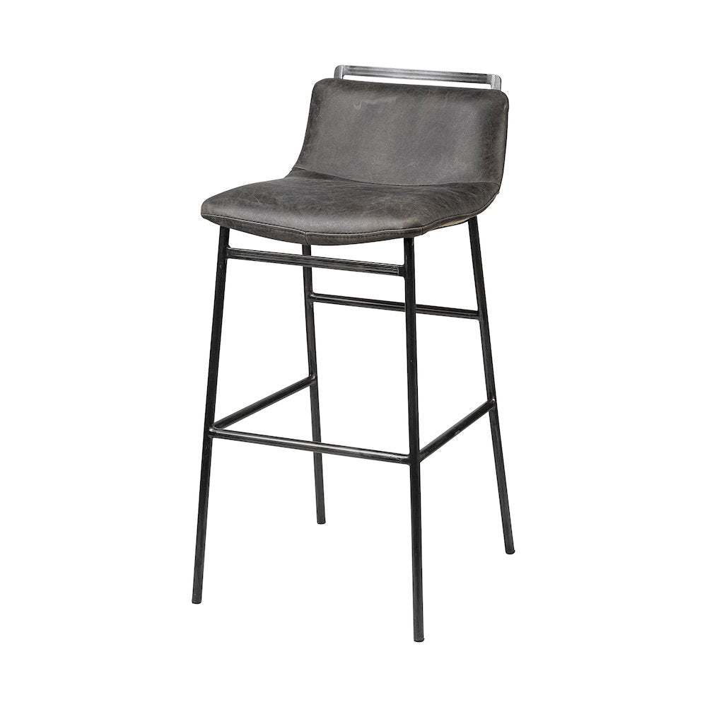 37.5" Total Height Ebony Leather Seat Black Metal Frame Bar Stool