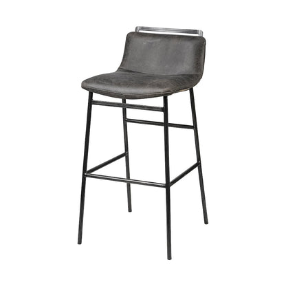 37.5" Total Height Ebony Leather Seat Black Metal Frame Bar Stool