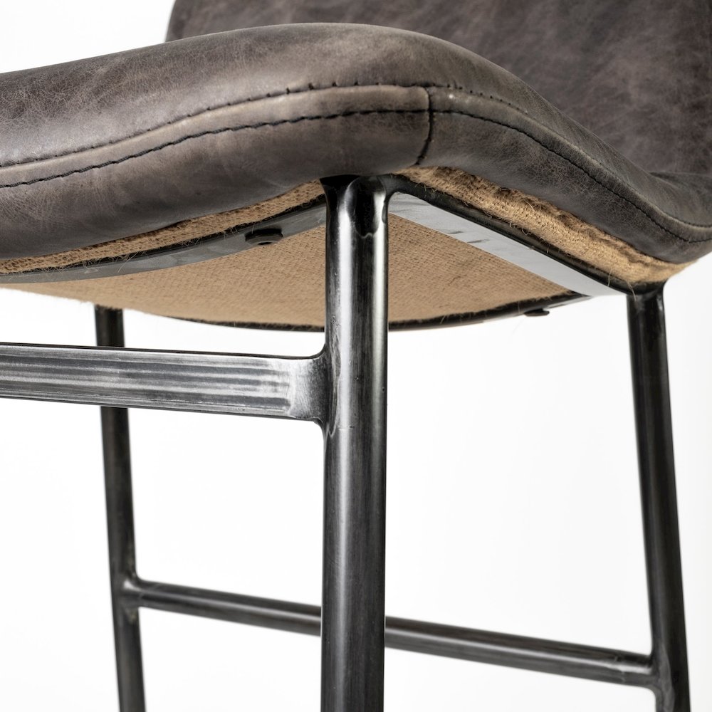 37.5" Total Height Ebony Leather Seat Black Metal Frame Bar Stool
