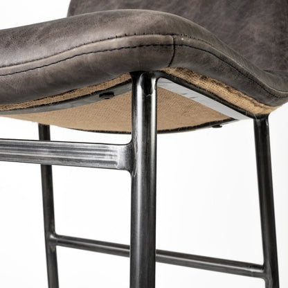 37.5" Total Height Ebony Leather Seat Black Metal Frame Bar Stool