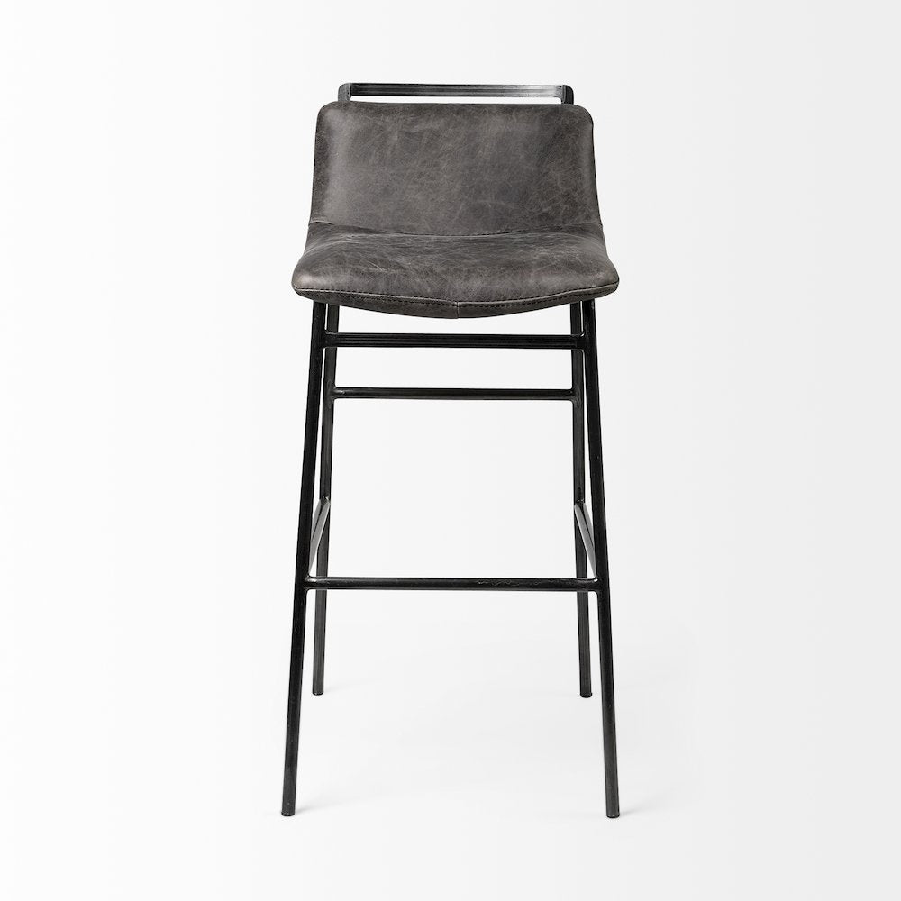 37.5" Total Height Ebony Leather Seat Black Metal Frame Bar Stool