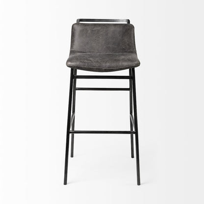 37.5" Total Height Ebony Leather Seat Black Metal Frame Bar Stool