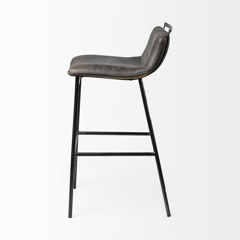 37.5" Total Height Ebony Leather Seat Black Metal Frame Bar Stool