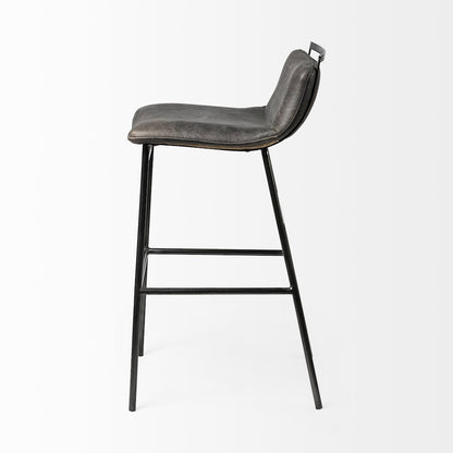 37.5" Total Height Ebony Leather Seat Black Metal Frame Bar Stool