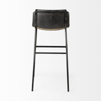 37.5" Total Height Ebony Leather Seat Black Metal Frame Bar Stool