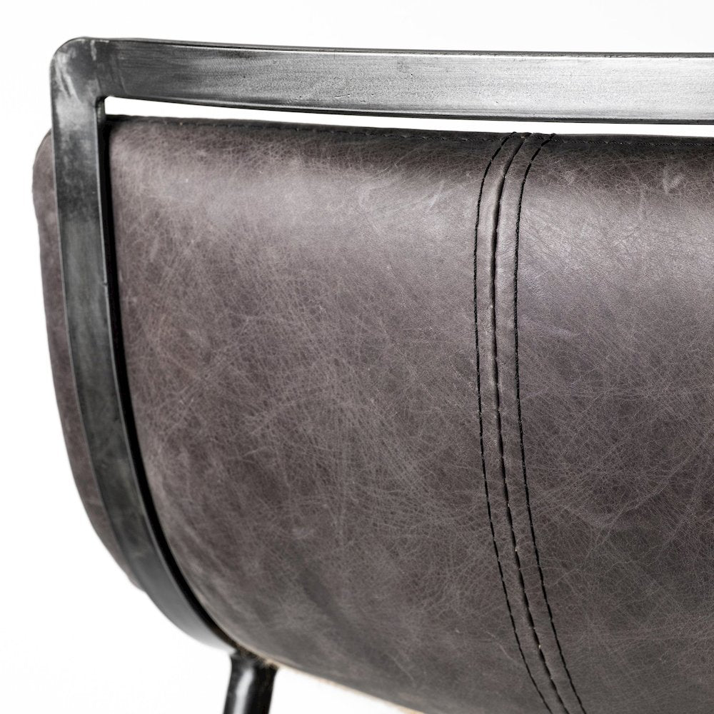 37.5" Total Height Ebony Leather Seat Black Metal Frame Bar Stool