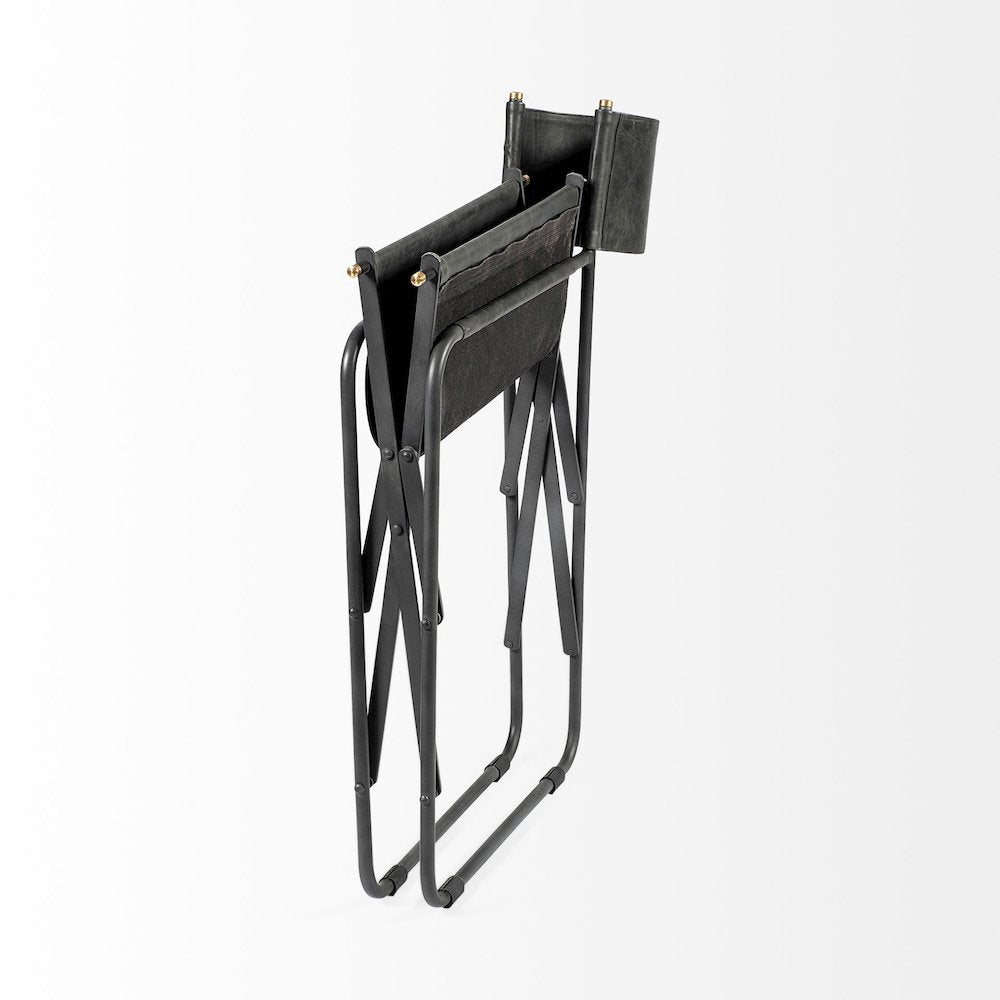Black Iron Frame Black Leather Dining Chair