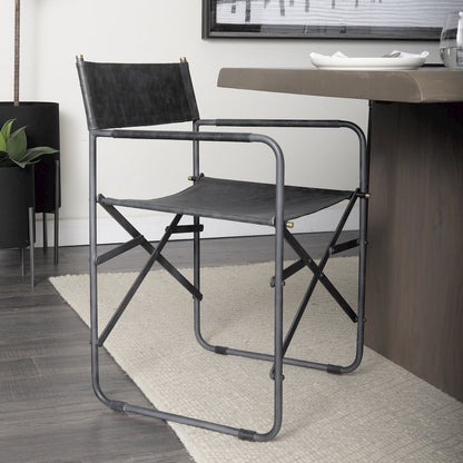 Black Iron Frame Black Leather Dining Chair