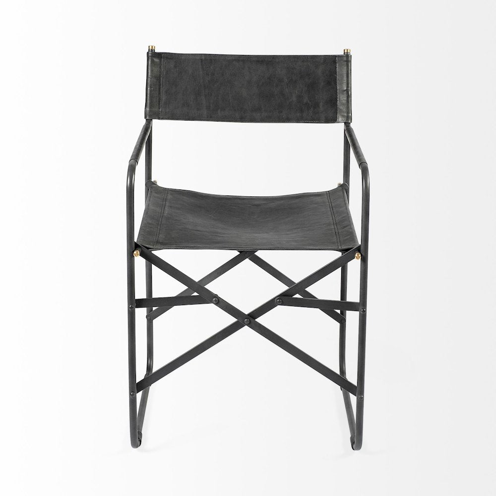 Black Iron Frame Black Leather Dining Chair