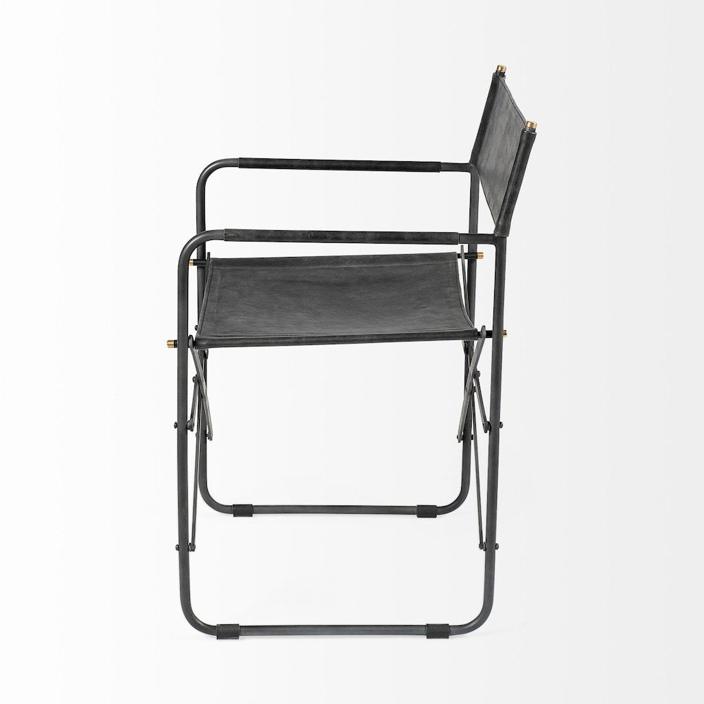 Black Iron Frame Black Leather Dining Chair