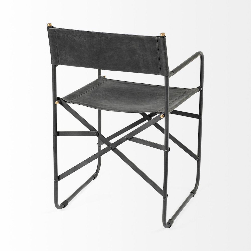Black Iron Frame Black Leather Dining Chair