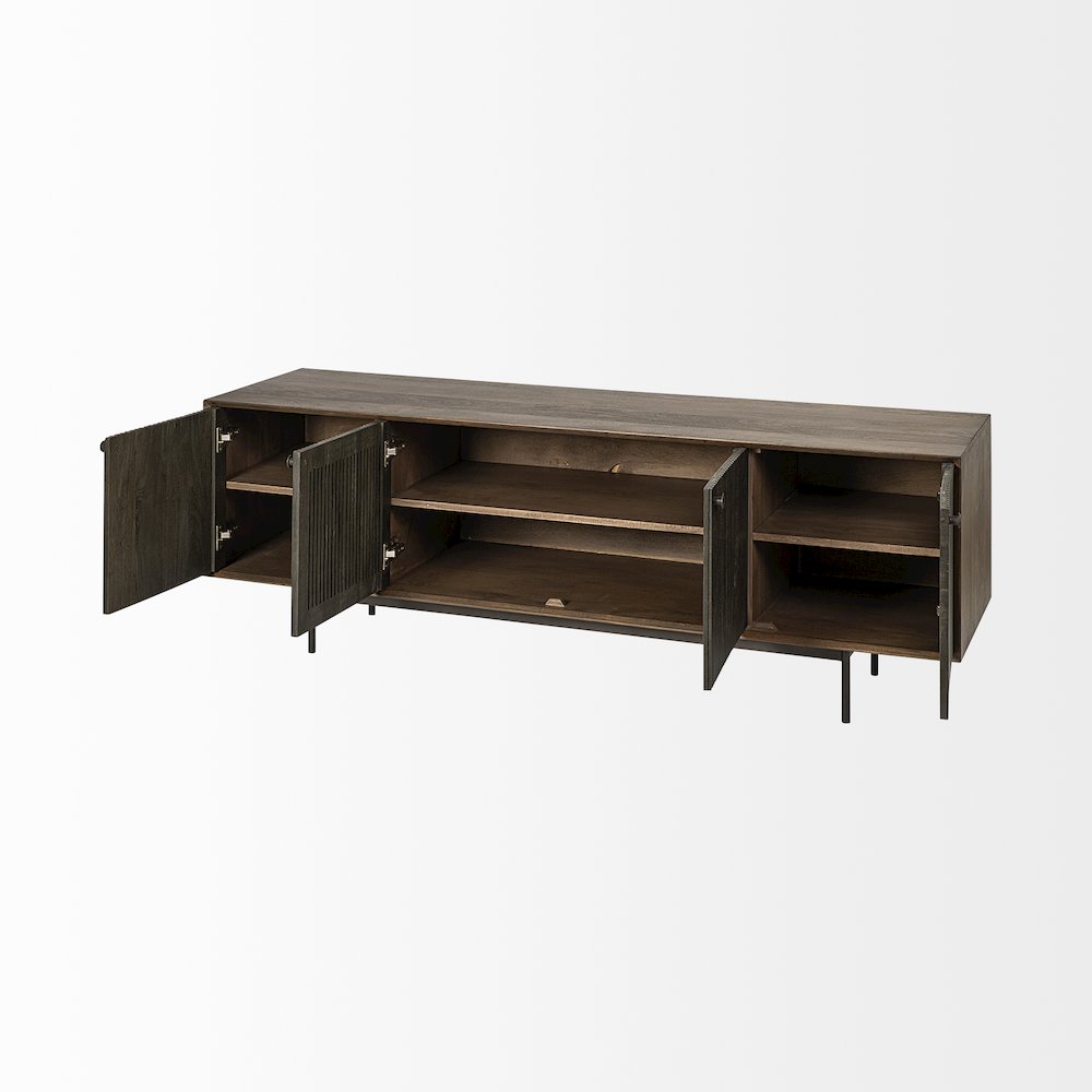 Grace Two-Toned Brown Solid Wood TV Stand Media Console with Slated Doors