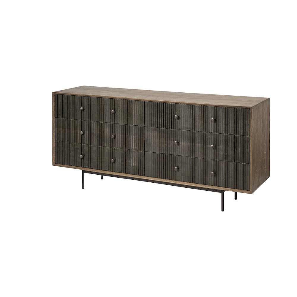 Grace 70Wx18.5Lx31.25H Two-Tone Brown Solid Wood 6 Drawer Sideboard