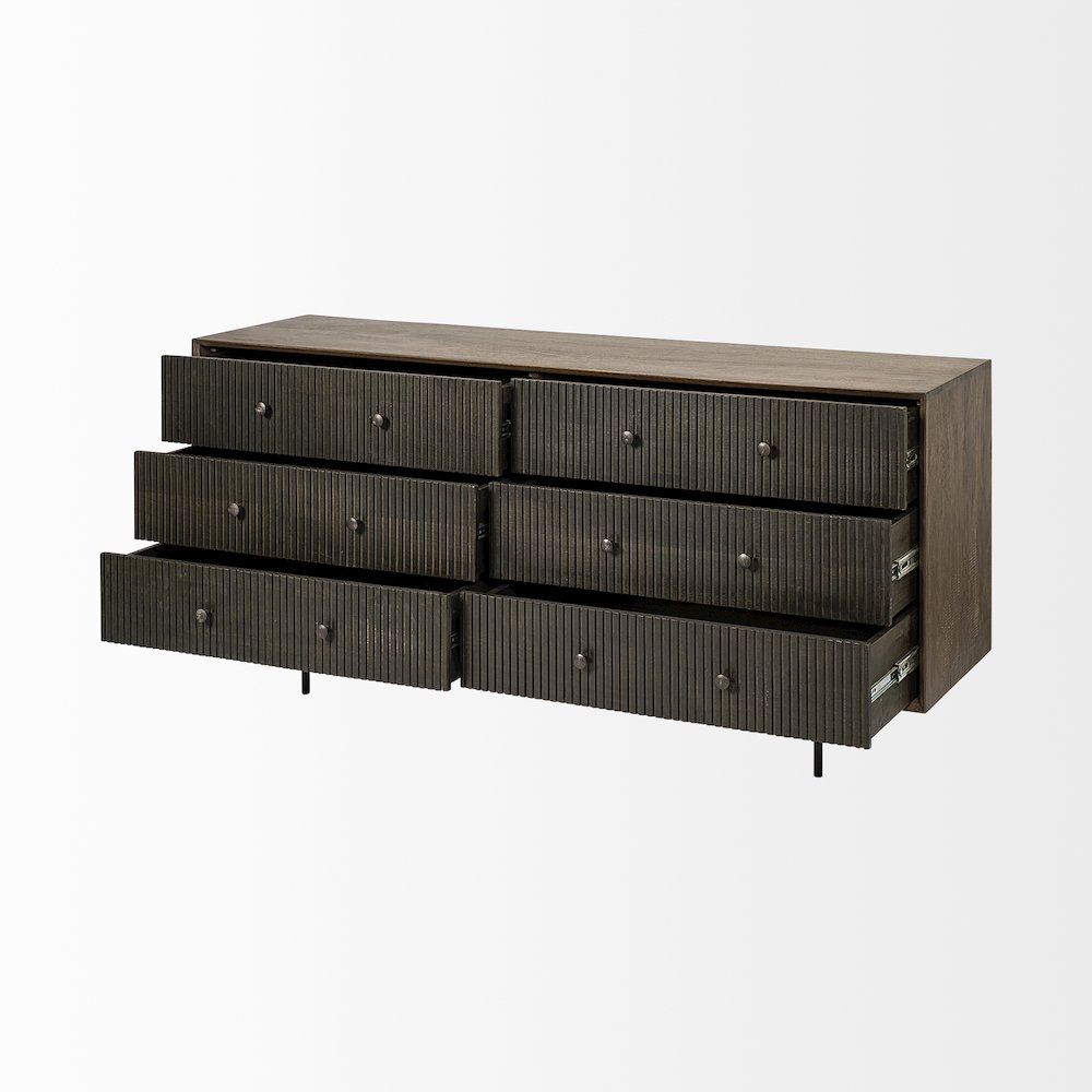 Grace 70Wx18.5Lx31.25H Two-Tone Brown Solid Wood 6 Drawer Sideboard