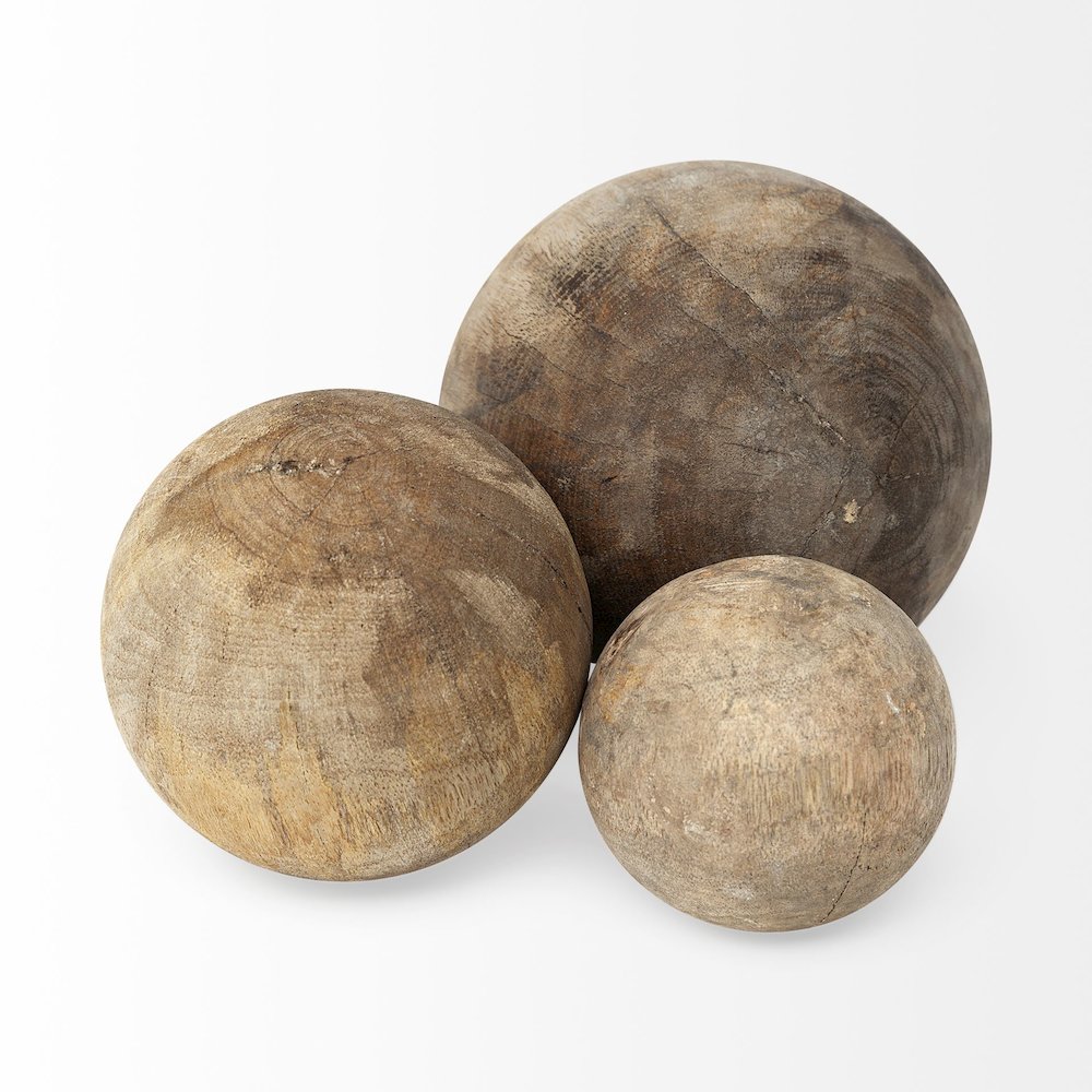 Carrick (Set of 3) Natural Wood Decorative Spheres