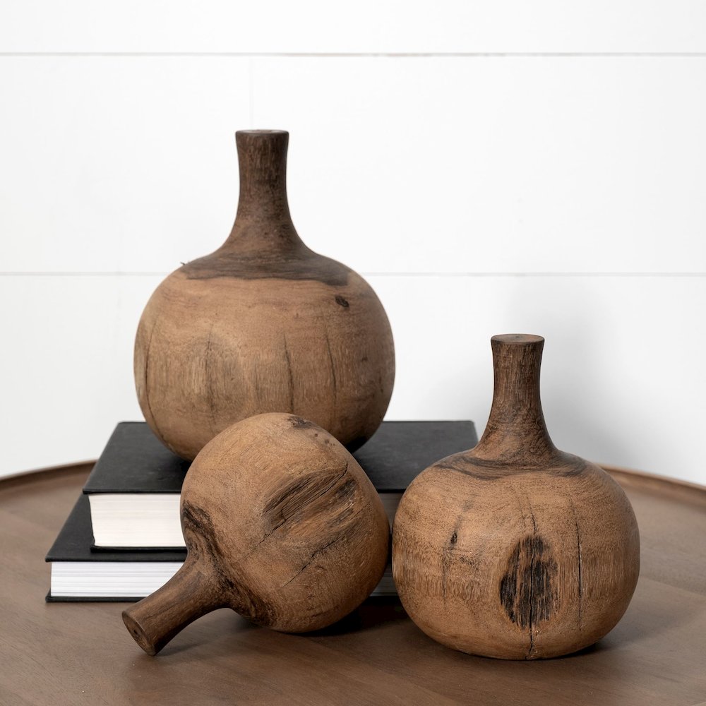 Afra Small Solid Wood Vase Shaped Decorative Object