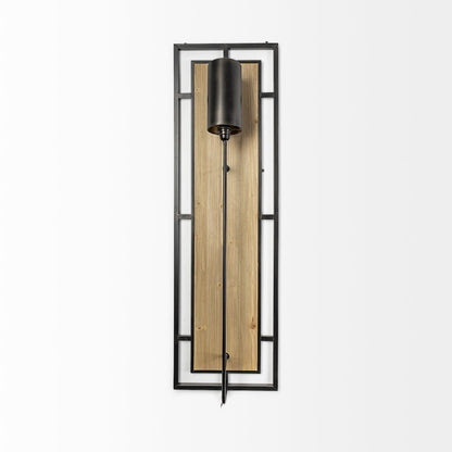 Cleo 16.9x57.1 Black Metal and Wood Rectangular Wall Sconce