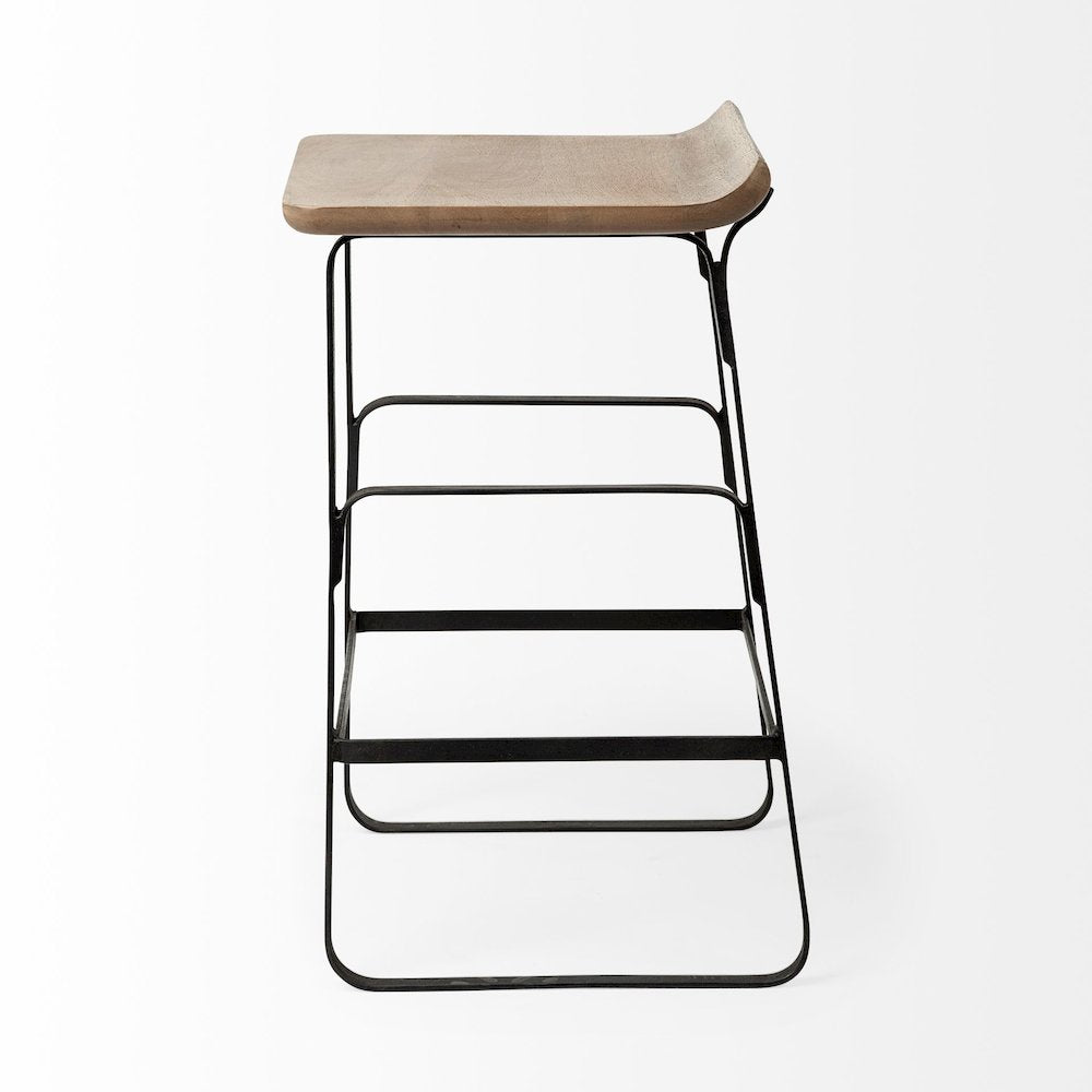 25" Seat Height Brown Wood Seat Black Metal Frame Counter Stool
