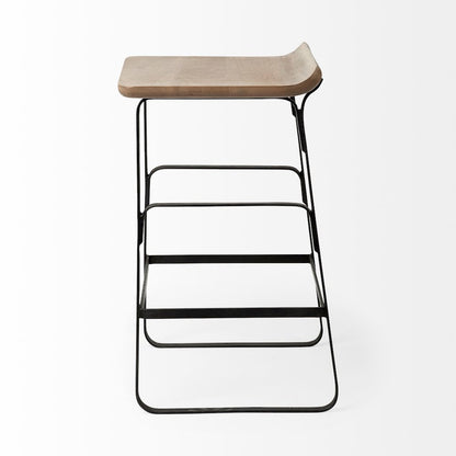 25" Seat Height Brown Wood Seat Black Metal Frame Counter Stool