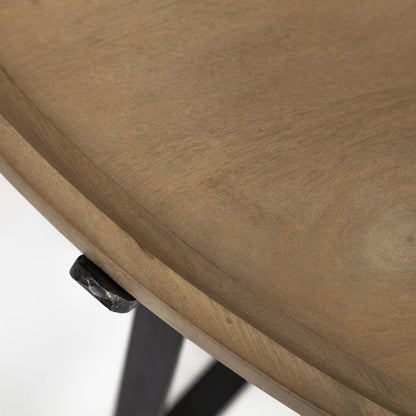 (Set Of 2) Brown Solid Wood Top Black Metal Base Nesting Coffee Tables