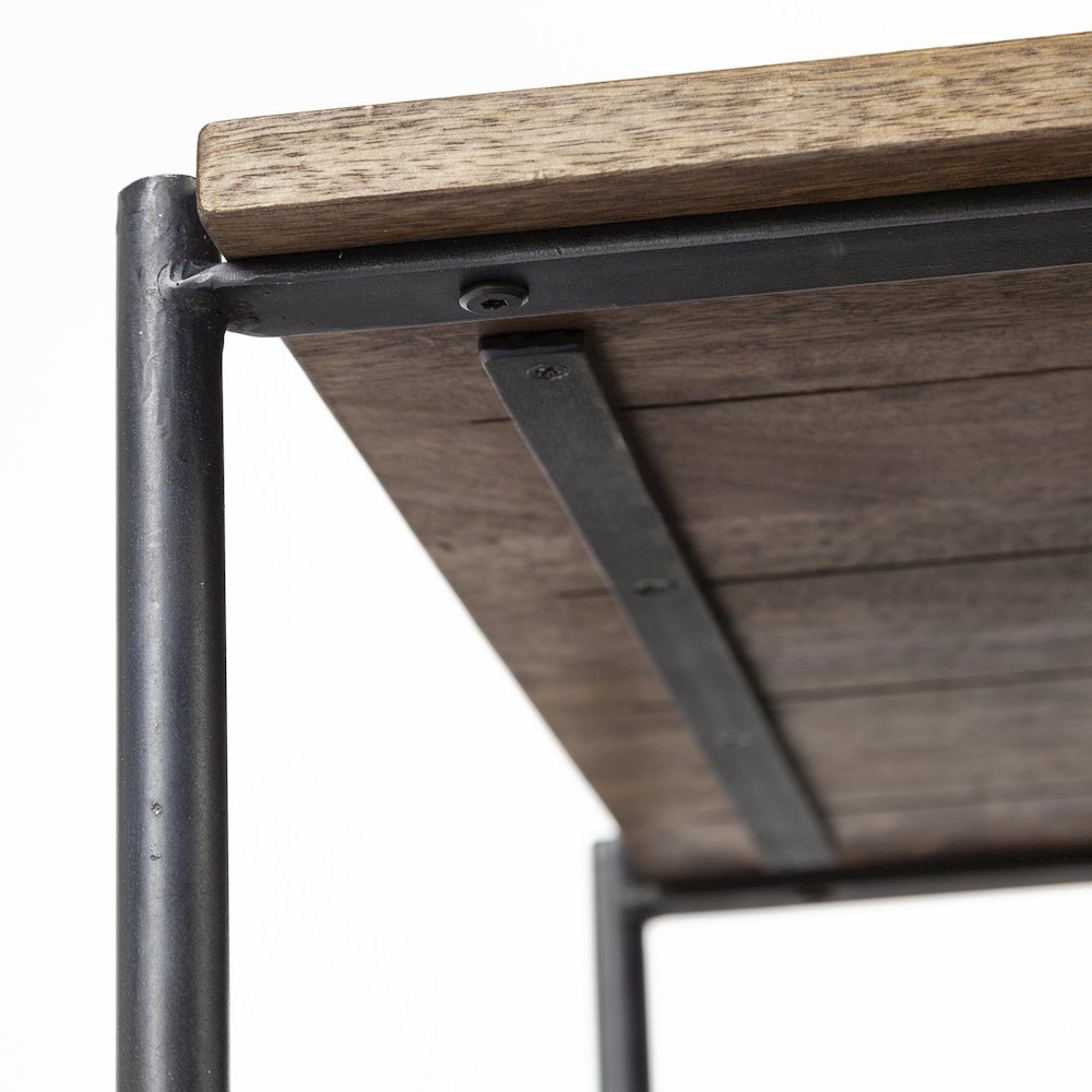 Glenn 20L x 21W x 24H Dark Brown Wood Black Iron Frame Square End/Side Table