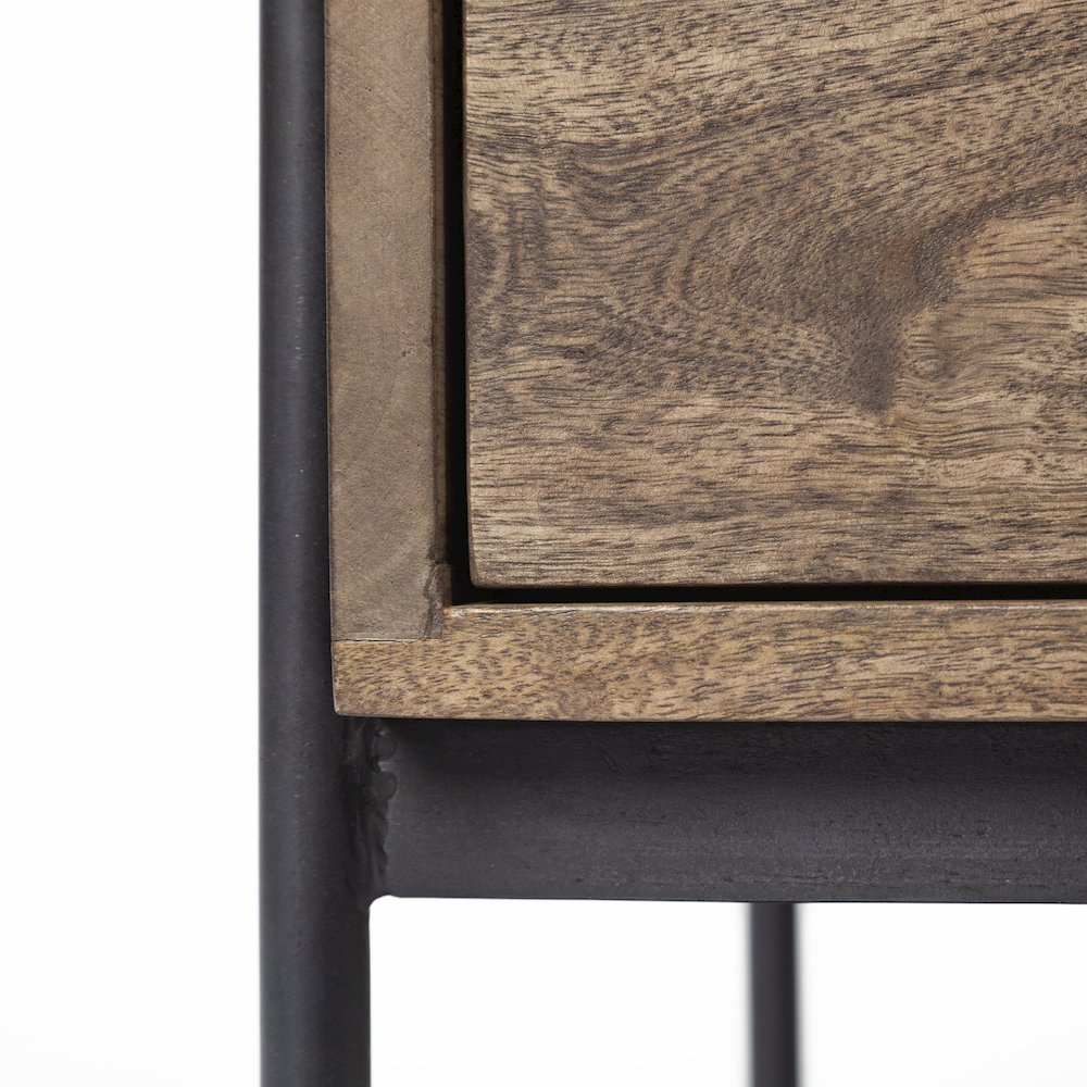 Glenn 20L x 21W x 24H Dark Brown Wood Black Iron Frame Square End/Side Table