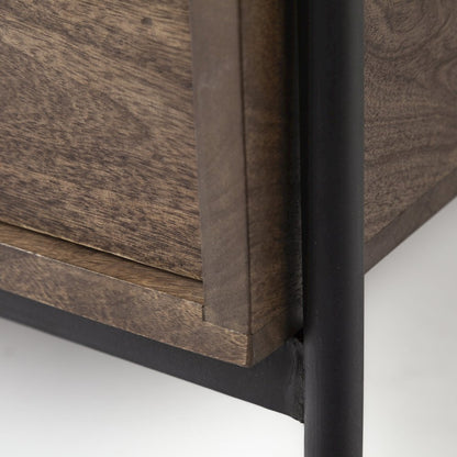 Glenn 20L x 21W x 24H Dark Brown Wood Black Iron Frame Square End/Side Table